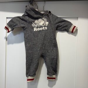 Roots Salt and Pepper Cabin Kids Romper with Red Accents